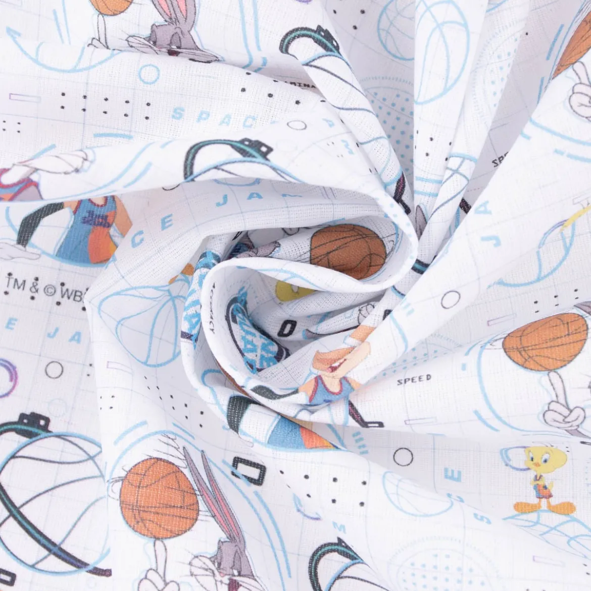 Baumwollstoff Popeline Digitaldruck Space Jam Tune Squad weiß blau bunt 1,5m Breite
