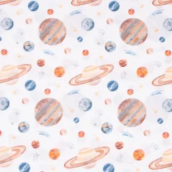 Baumwollstoff Popeline Digitaldruck Aquarell Planeten Weltall weiß bunt 1,40m Breite