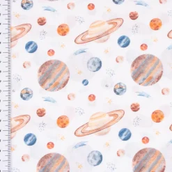 Baumwollstoff Popeline Digitaldruck Aquarell Planeten Weltall weiß bunt 1,40m Breite