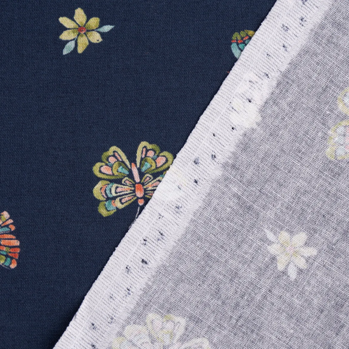 Baumwollstoff Popeline Digitaldruck Butterflies Schmetterlinge dunkelblau 1,4m Breite