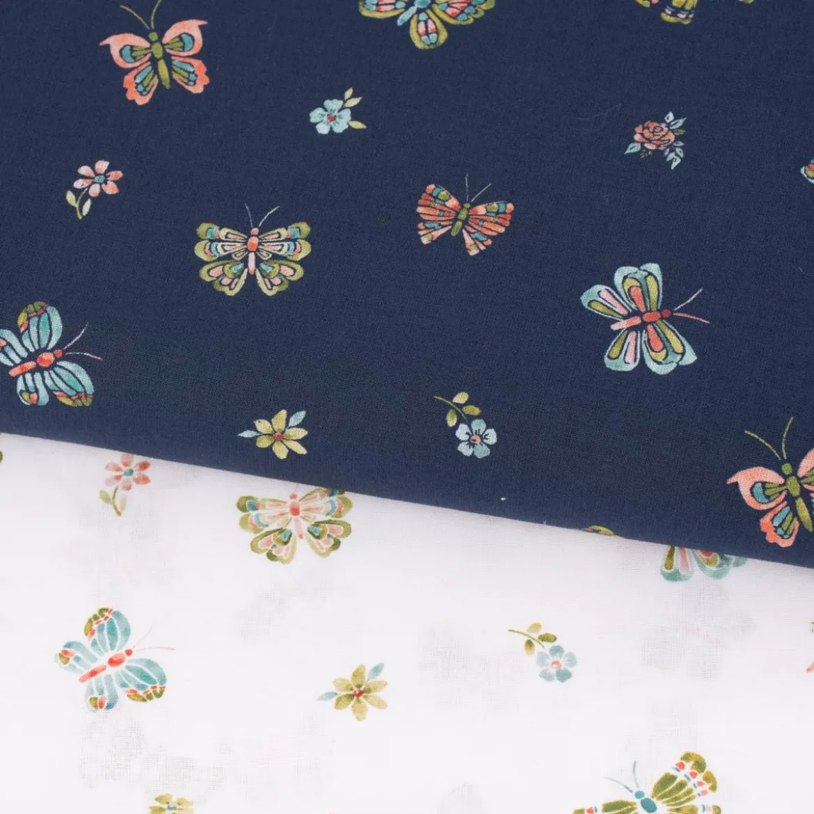 Baumwollstoff Popeline Digitaldruck Butterflies Schmetterlinge dunkelblau 1,4m Breite
