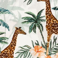 Baumwollstoff Popeline Digitaldruck Giraffe Zebra Palmen weiß 1,50m Breite
