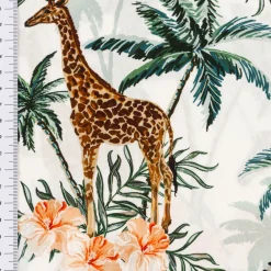 Baumwollstoff Popeline Digitaldruck Giraffe Zebra Palmen weiß 1,50m Breite