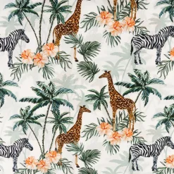 Baumwollstoff Popeline Digitaldruck Giraffe Zebra Palmen weiß 1,50m Breite