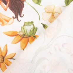 Baumwollstoff Popeline Digitaldruck Lulu Feen Zwerge Frösche Blumen weiß gelb 1,47m Breite