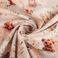 Baumwollstoff Popeline Digitaldruck Tiere Blumenwiese weiß beige grün 1,47m Breite