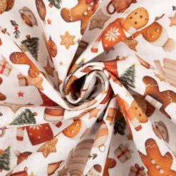 Baumwollstoff Popeline Digitaldruck Mikongi Weihnachtsbäckerei Lebkuchen weiß rot 1,50m Breite