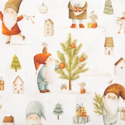 Baumwollstoff Popeline Digitaldruck Septnains Weihnachtswichtel Häuschen weiß grün 1,50m Breite