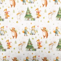 Baumwollstoff Popeline Digitaldruck Nochou Waldtiere Christbaum weiß grün 1,50m Breite