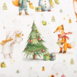 Baumwollstoff Popeline Digitaldruck Nochou Waldtiere Christbaum weiß grün 1,50m Breite