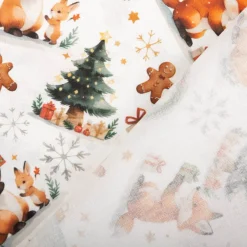 Baumwollstoff Popeline Digitaldruck Foxno Füchse Schneekugeln ecru grün 1,50m Breite