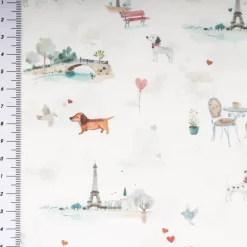 Baumwollstoff Popeline Digitaldruck Titidparis Paris Dackel beige blau 1,50m Breite