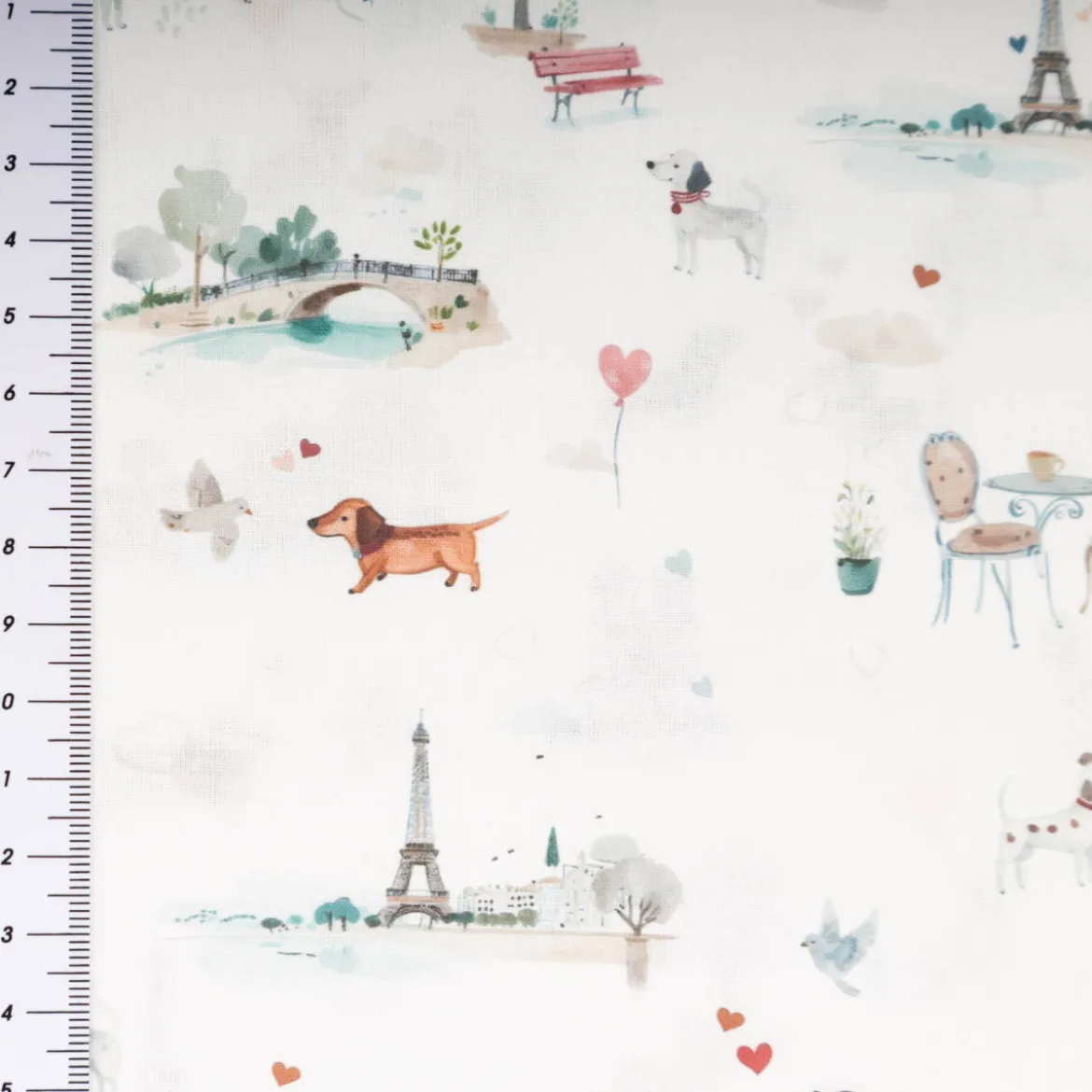 Baumwollstoff Popeline Digitaldruck Titidparis Paris Dackel beige blau 1,50m Breite