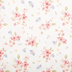 Baumwollstoff Popeline Digitaldruck Amael Blumen Schmetterlinge ecru rosa 1,48m Breite