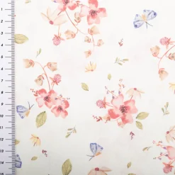 Baumwollstoff Popeline Digitaldruck Amael Blumen Schmetterlinge ecru rosa 1,48m Breite