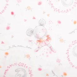 Baumwollstoff Popeline Digitaldruck Daisy Tanzmäuse weiß rosa 1,48m Breite