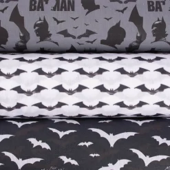 Baumwollstoff Popeline Digitaldruck The Batman™© Dark Hero Fledermäuse weiß schwarz dunkelgrau 1,5m Breite