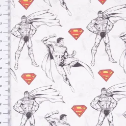 Baumwollstoff Popeline Digitaldruck Superman™© weiß schwarz rot gelb 1,5m Breite