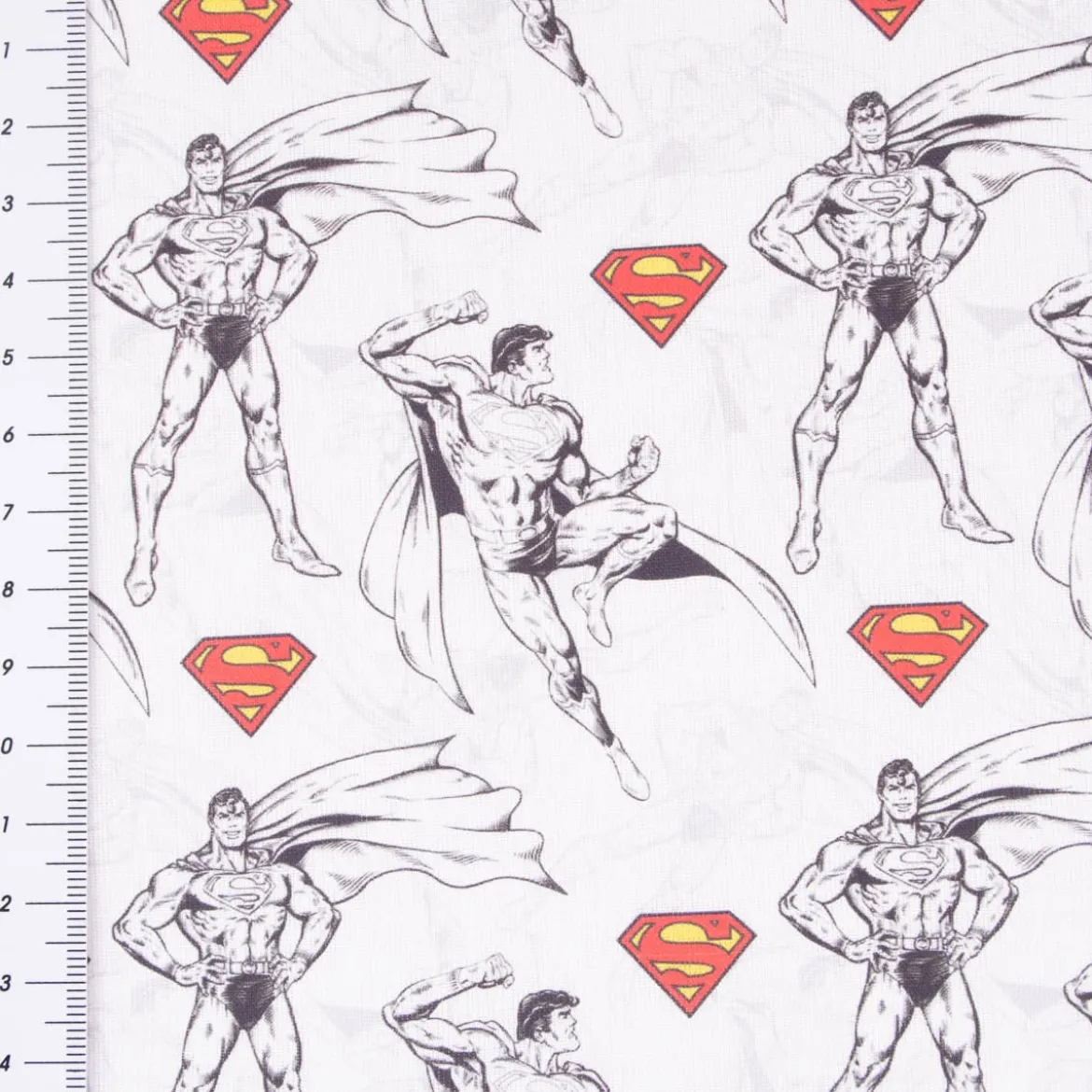 Baumwollstoff Popeline Digitaldruck Superman™© weiß schwarz rot gelb 1,5m Breite