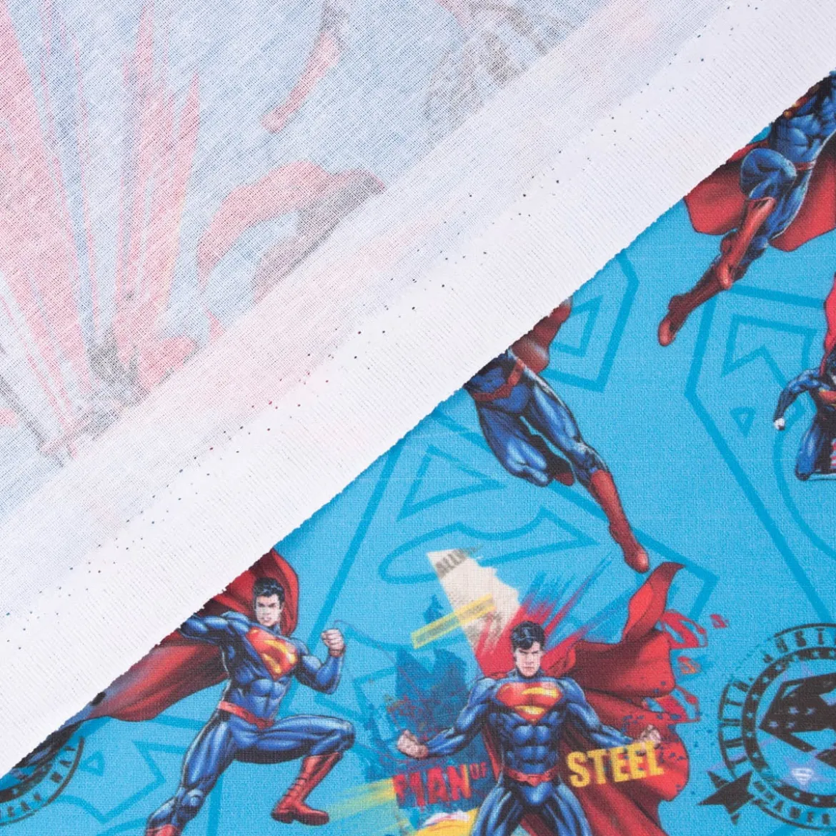 Baumwollstoff Popeline Digitaldruck Superman™© blau rot schwarz gelb 1,5m Breite