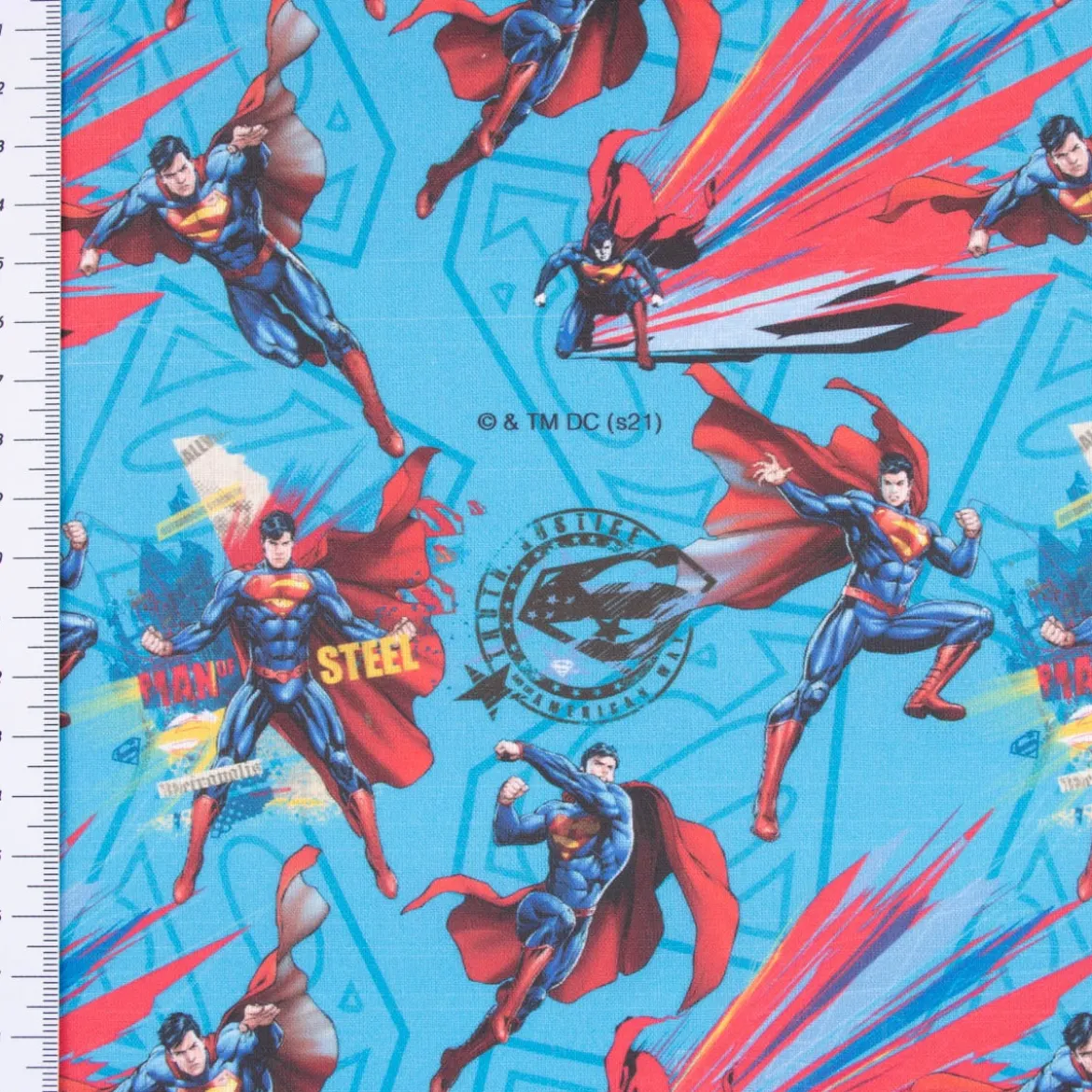 Baumwollstoff Popeline Digitaldruck Superman™© blau rot schwarz gelb 1,5m Breite