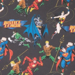 Baumwollstoff Popeline Digitaldruck Justice League Logo schwarz blau grau gelb rot grün 1,5m Breite