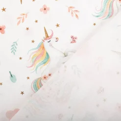 Baumwollstoff Popeline Digitaldruck Orianna Einhörner Regenbogen rosa türkis 1,50m Breite
