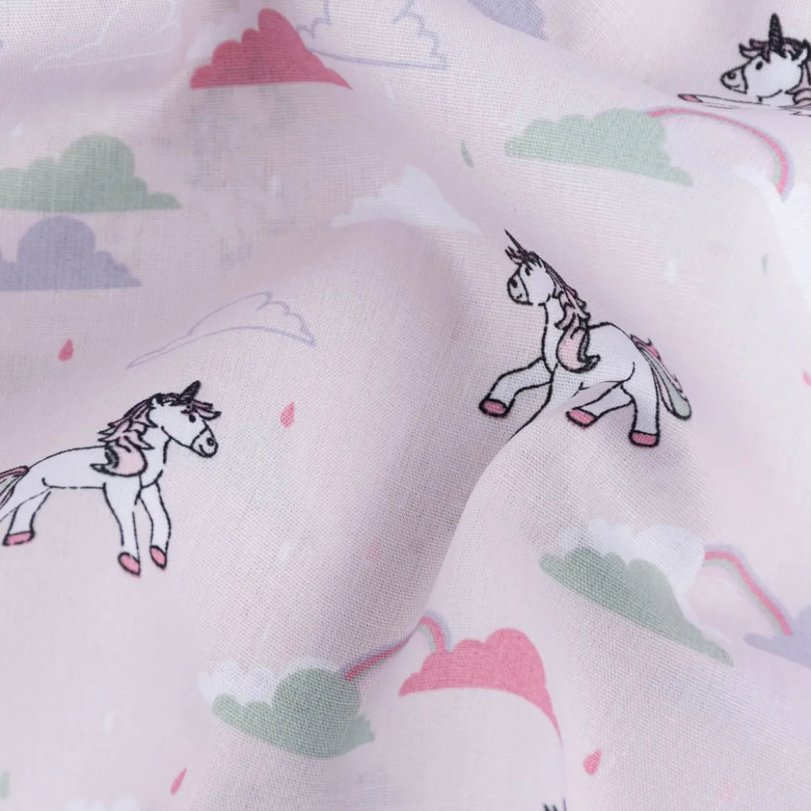 Baumwollstoff Popeline Einhorn Wolken hell altrosa mint weiß 1,45m Breite