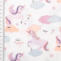 Baumwollstoff Popeline Einhörner Wolken weiß rosa 1,48m Breite