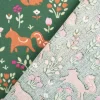 Baumwollstoff Popeline Faunia Waldtiere Blumen dunkelgrün rosa 1,50m Breite