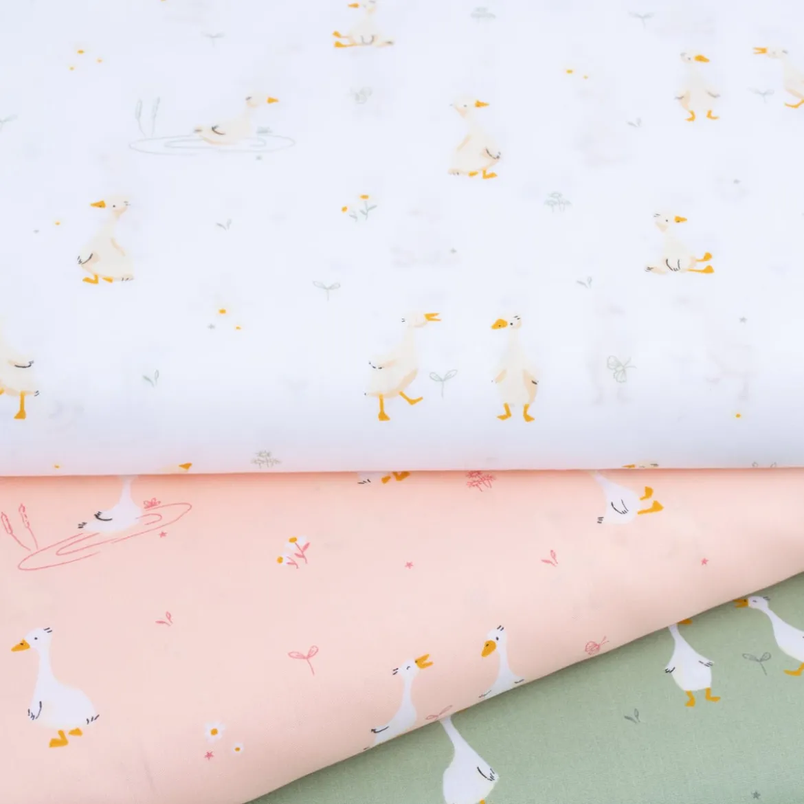 Baumwollstoff Popeline Fine Poplin Goose Gänse apricot 1,50m Breite