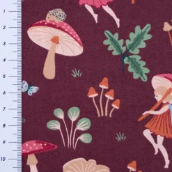 Baumwollstoff Popeline Fine Poplin Fairytale Feen Pilze bordeaux 1,50m Breite