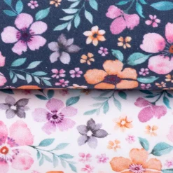 Baumwollstoff Popeline Fine Poplin Digitaldruck FLOWERS Blumen Blätter weiß bunt 1,45m Breite