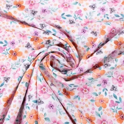 Baumwollstoff Popeline Fine Poplin Digitaldruck FLOWERS Blumen Blätter weiß bunt 1,45m Breite