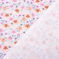 Baumwollstoff Popeline Fine Poplin Digitaldruck FLOWERS Blumen Blätter weiß bunt 1,45m Breite