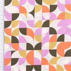 Baumwollstoff Popeline Fine Poplin GEOMETRIC Retro Kreise ecru grün 1,45m Breite