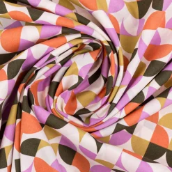 Baumwollstoff Popeline Fine Poplin GEOMETRIC Retro Kreise ecru grün 1,45m Breite