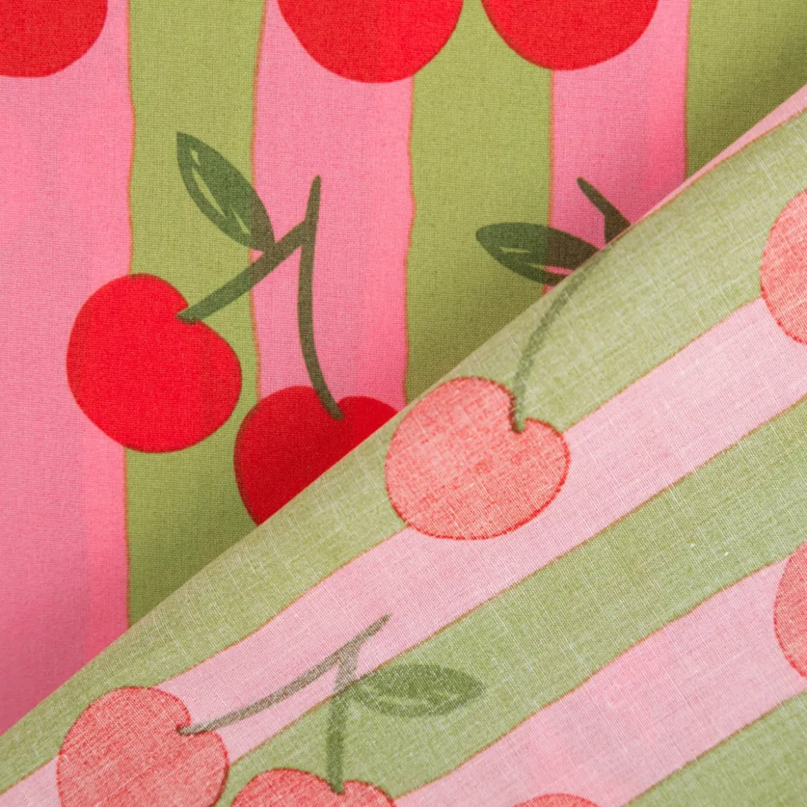 Baumwollstoff Popeline Kirschen Streifen rosa grün rot 1,48m Breite