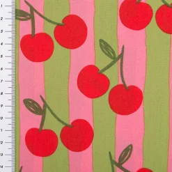 Baumwollstoff Popeline Kirschen Streifen rosa grün rot 1,48m Breite