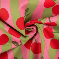 Baumwollstoff Popeline Kirschen Streifen rosa grün rot 1,48m Breite