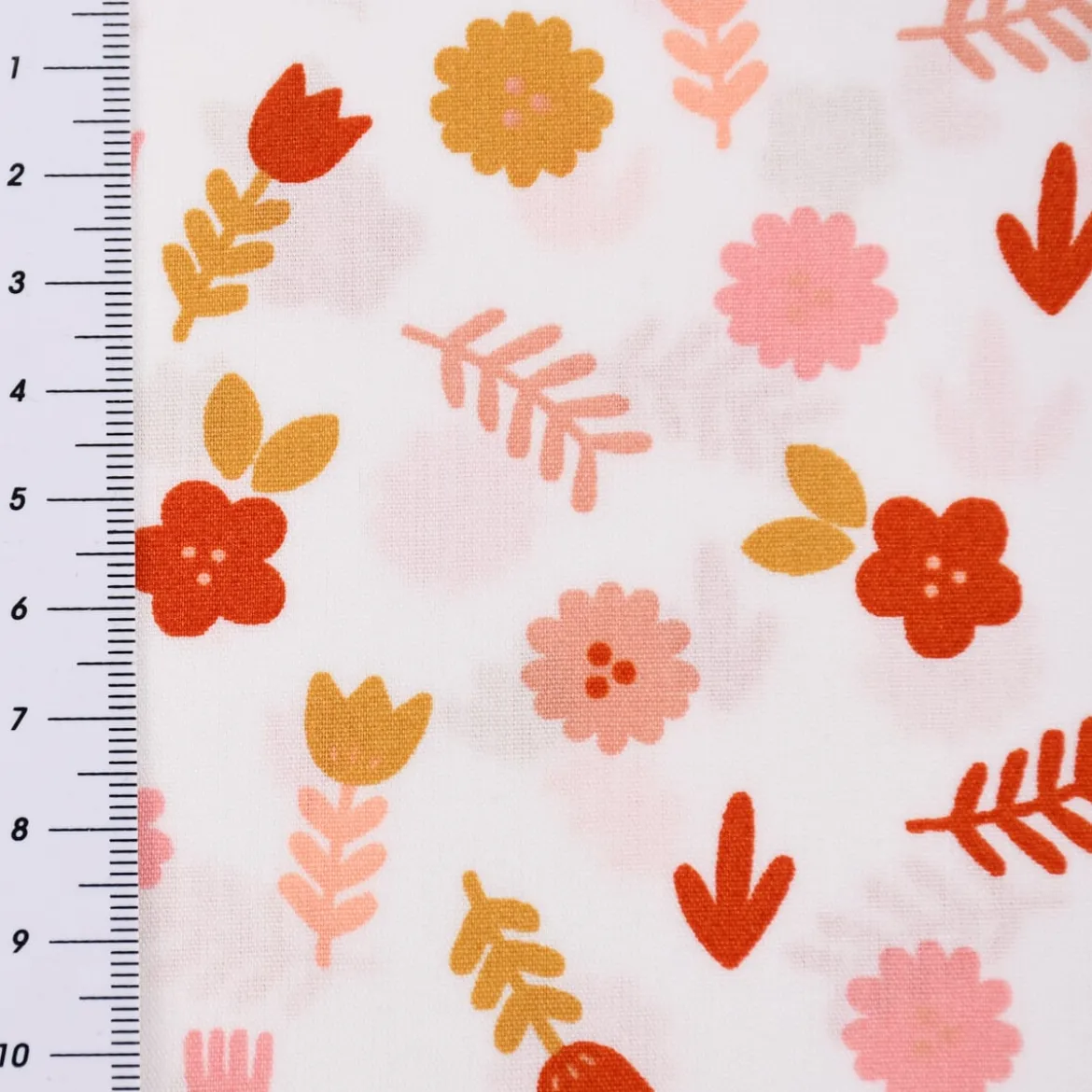 Baumwollstoff Popeline LOVELY STORY Blumen Blätter weiß rosa ocker 1,45m Breite