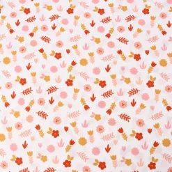 Baumwollstoff Popeline LOVELY STORY Blumen Blätter weiß rosa ocker 1,45m Breite