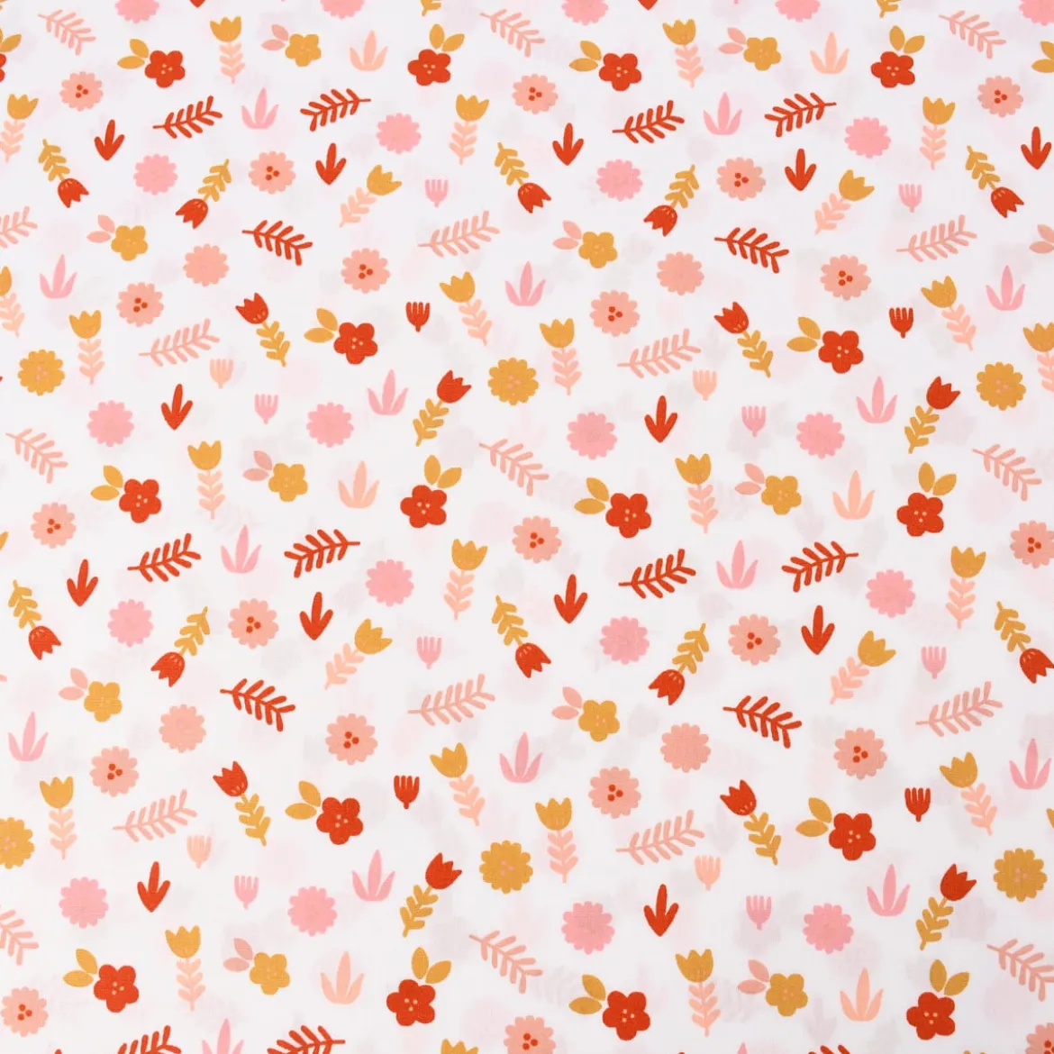 Baumwollstoff Popeline LOVELY STORY Blumen Blätter weiß rosa ocker 1,45m Breite