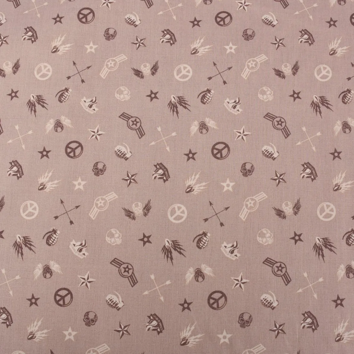 Baumwollstoff Popeline Militär Sterne Abzeichen taupe braun beige 1,5m Breite