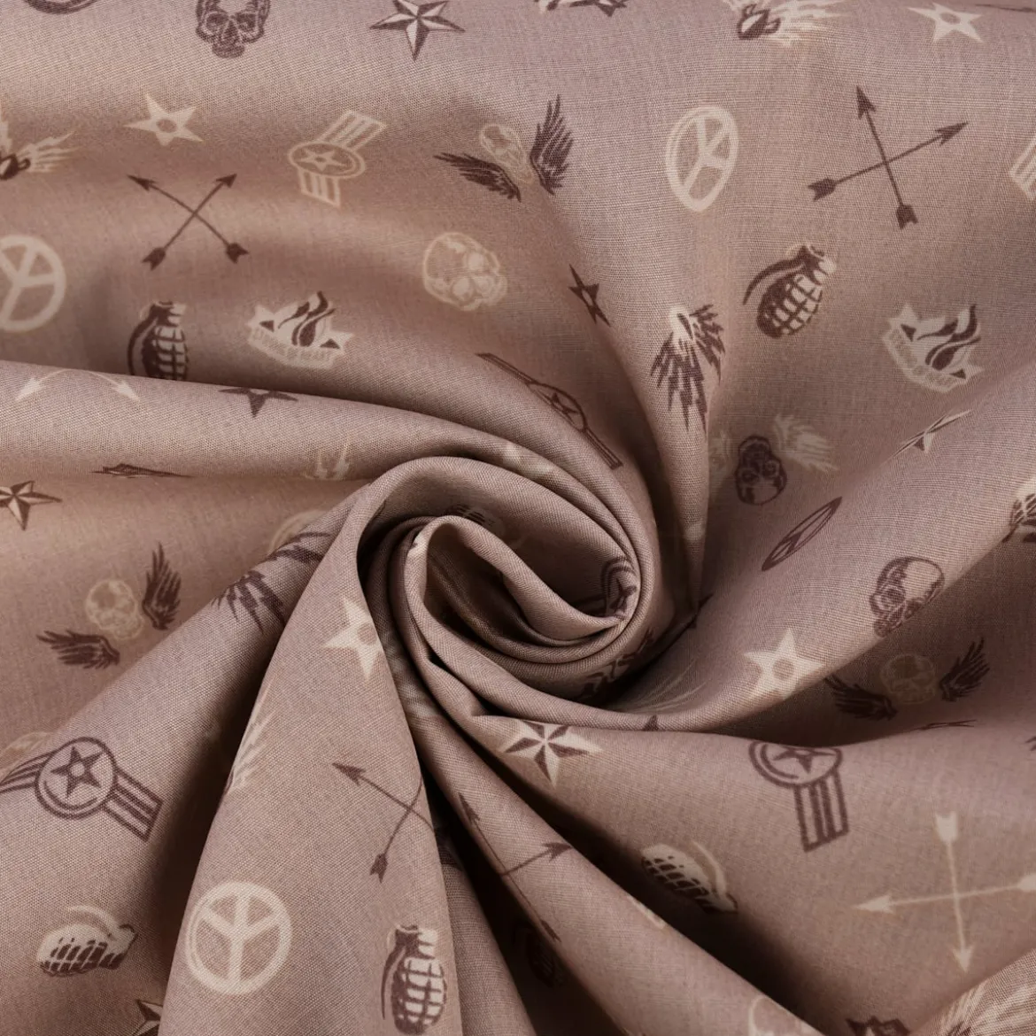 Baumwollstoff Popeline Militär Sterne Abzeichen taupe braun beige 1,5m Breite