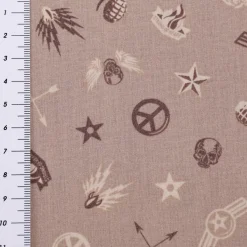 Baumwollstoff Popeline Militär Sterne Abzeichen taupe braun beige 1,5m Breite