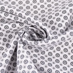 Baumwollstoff Popeline Minimals Blümchen Kreis-Ornamente weiß schwarz 1,48m Breite
