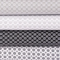 Baumwollstoff Popeline Minimals Blümchen Kreis-Ornamente weiß schwarz 1,48m Breite