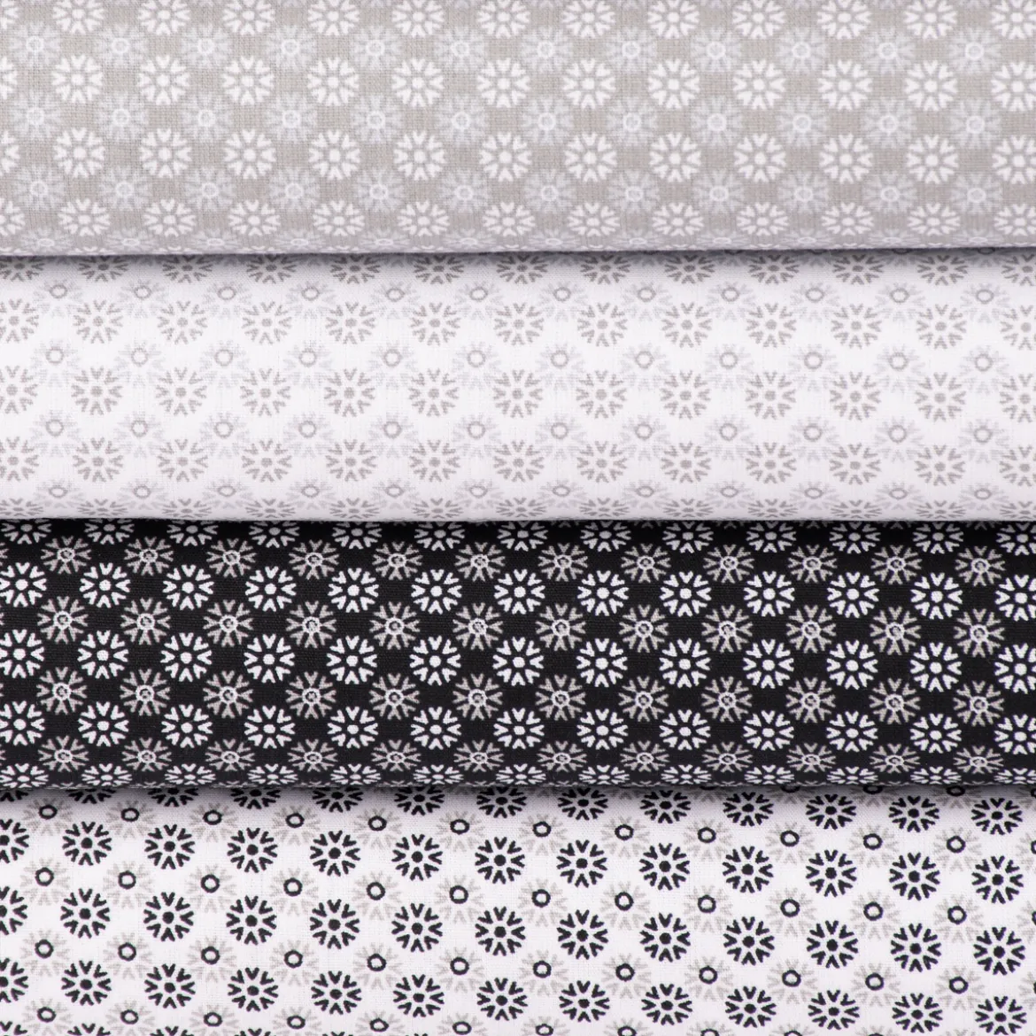 Baumwollstoff Popeline Minimals Blümchen Kreis-Ornamente weiß schwarz 1,48m Breite