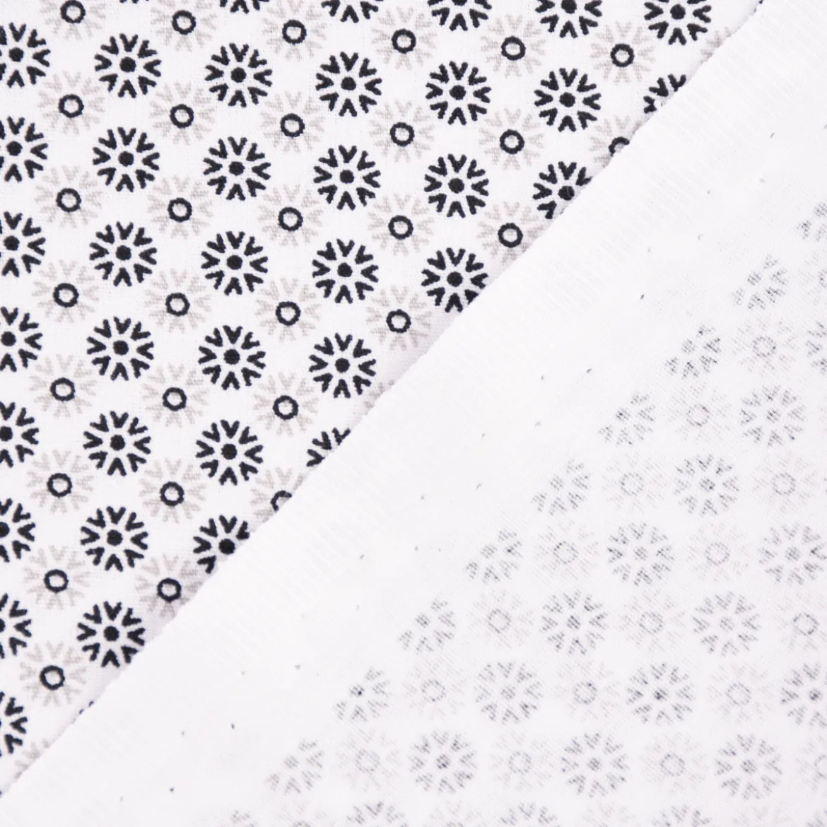 Baumwollstoff Popeline Minimals Blümchen Kreis-Ornamente weiß schwarz 1,48m Breite